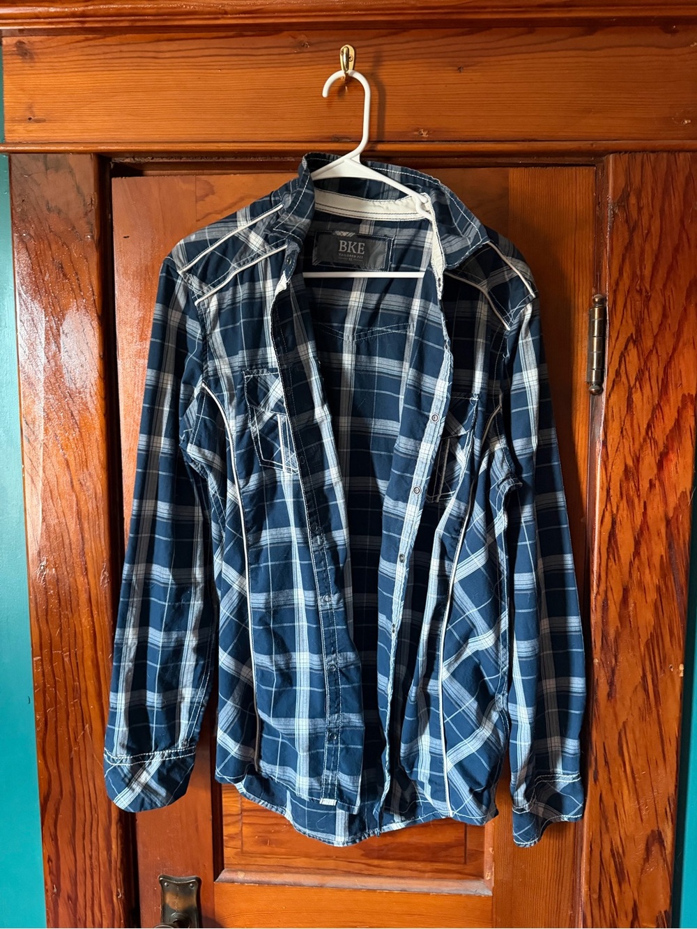 BKE Men’s Navy and White Plaid Lightweight Shirt Jacket
